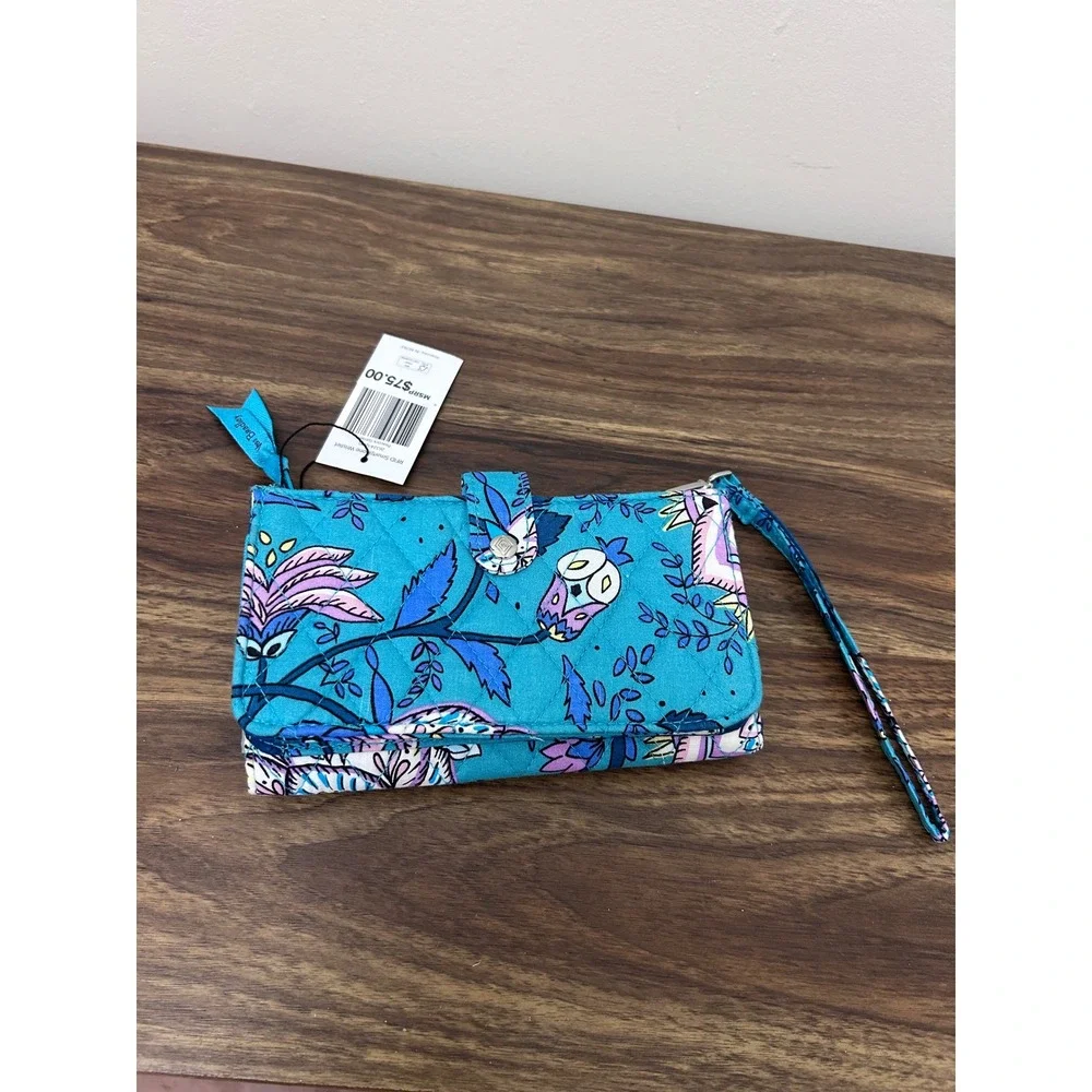 Vera Bradley RFID Smartphone Wristlet Java Navy Floral Blue Quilted Wallet NEW